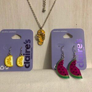 Flip Flop Necklace GUC & 2 Pairs Claires Earrings NOC